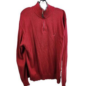 Nautica Mens Sweater Size XL Red 1/4 Zip Mock Neck Long Sleeve Pullover Preppy